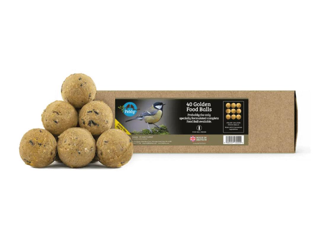 Feldy 40 Golden Fat Balls Fat Balls for Wild Birds Chubby Mealworms UK