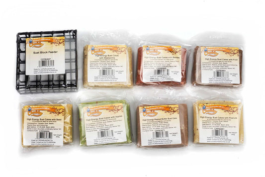 Chubby Variety Pack of 7 High Energy Suet Cakes with a  FREE FEEDER