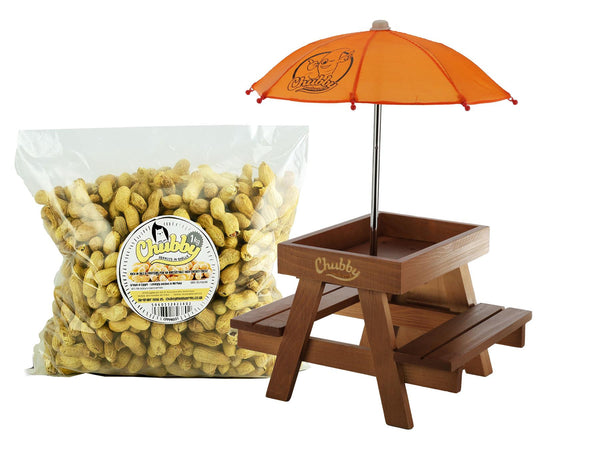 Chubby Wooden Squirrel Picnic Table Feeder & 1Kg Monkey Nuts